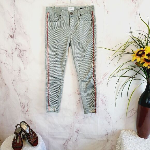 Neiman Marcus Parker Smith pinstripe step raw hem skinny jeans - Picture 8 of 11